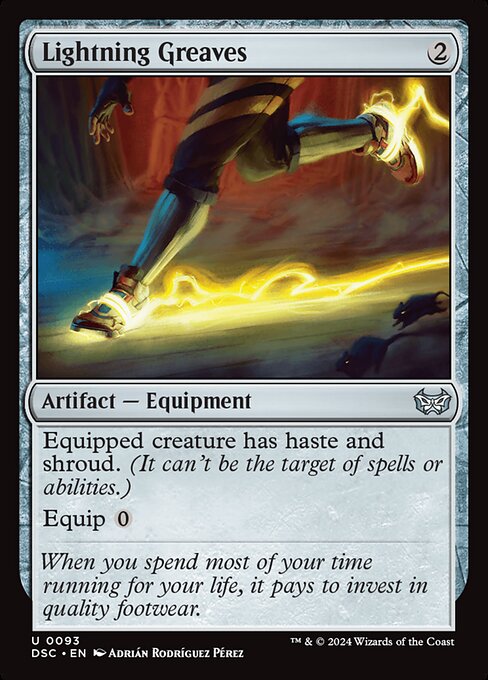 Equipped creature has haste and shroud. (It can't be the target of spells or abilities.)
Equip {0}