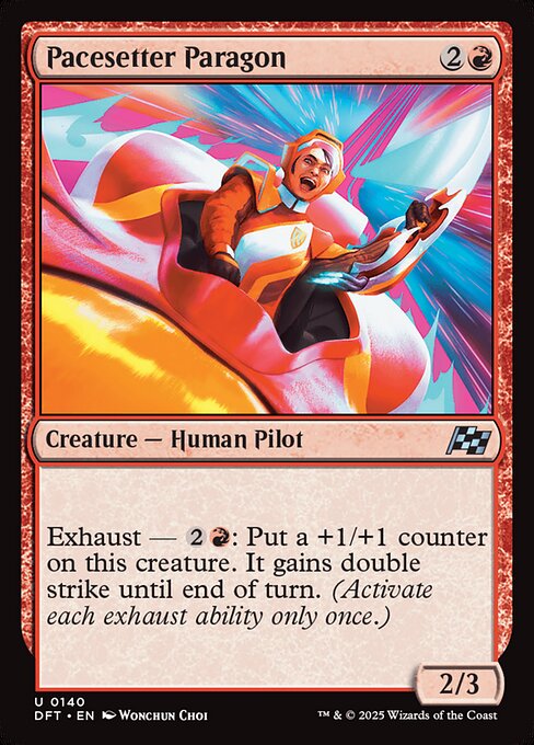 Exhaust — {2}{R}: Put a +1/+1 counter on this creature. It gains double strike until end of turn. (Activate each exhaust ability only once.)