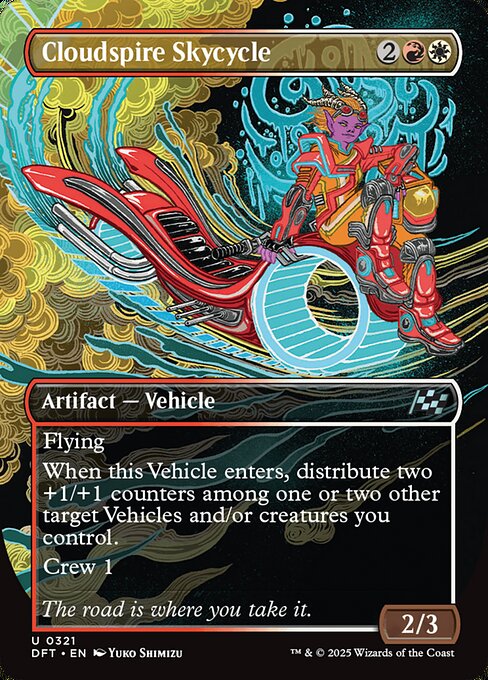Flying
When this Vehicle enters, distribute two +1/+1 counters among one or two other target Vehicles and/or creatures you control.
Crew 1