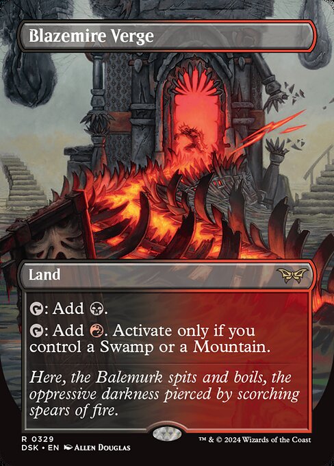 {T}: Add {B}.
{T}: Add {R}. Activate only if you control a Swamp or a Mountain.