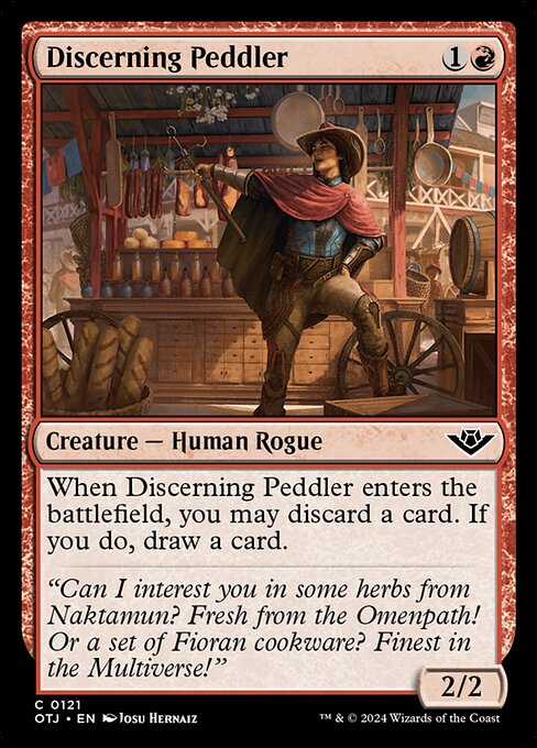 When Discerning Peddler enters the battlefield, you may discard a card. If you do, draw a card.