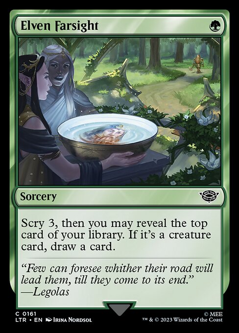 Scry 3, then you may reveal the top card of your library. If it's a creature card, draw a card.