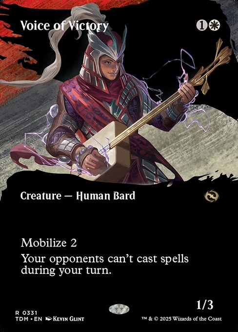 Mobilize 2 (Whenever this creature attacks, create two tapped and attacking 1/1 red Warrior creature tokens. Sacrifice them at the beginning of the next end step.)
Your opponents can't cast spells during your turn.