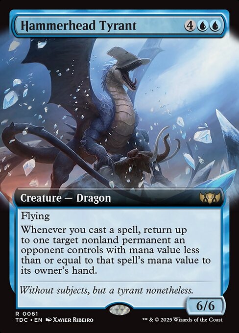 Flying
Whenever you cast a spell, return up to one target nonland permanent an opponent controls with mana value less than or equal to that spell's mana value to its owner's hand.