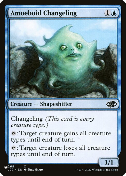 Changeling (This card is every creature type.)
{T}: Target creature gains all creature types until end of turn.
{T}: Target creature loses all creature types until end of turn.