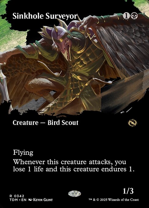 Flying
Whenever this creature attacks, you lose 1 life and this creature endures 1. (Put a +1/+1 counter on it or create a 1/1 white Spirit creature token.)