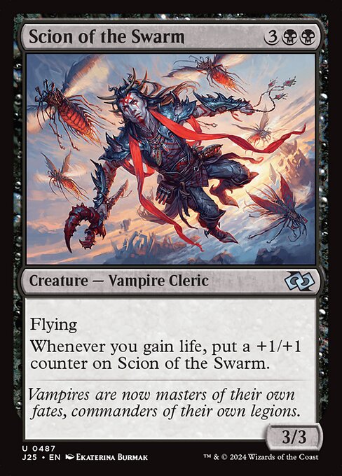 Flying
Whenever you gain life, put a +1/+1 counter on Scion of the Swarm.