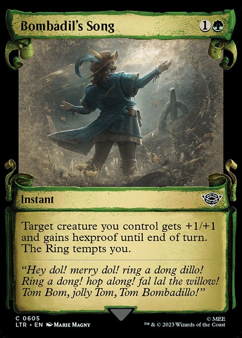 Target creature you control gets +1/+1 and gains hexproof until end of turn. The Ring tempts you. (A creature with hexproof can't be the target of spells or abilities your opponents control.)