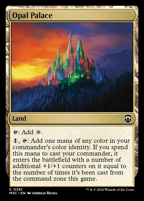 {T}: Add {C}.
{1}, {T}: Add one mana of any color in your commander's color identity. If you spend this mana to cast your commander, it enters with a number of additional +1/+1 counters on it equal to the number of times it's been cast from the command zone this game.
