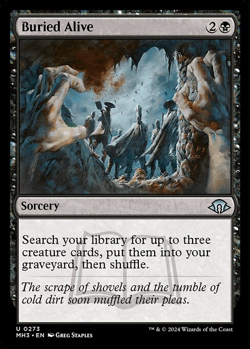 Search your library for up to three creature cards, put them into your graveyard, then shuffle.