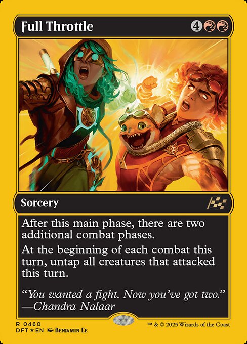 After this main phase, there are two additional combat phases.
At the beginning of each combat this turn, untap all creatures that attacked this turn.