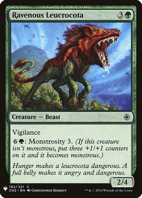 Vigilance
{6}{G}: Monstrosity 3. (If this creature isn't monstrous, put three +1/+1 counters on it and it becomes monstrous.)