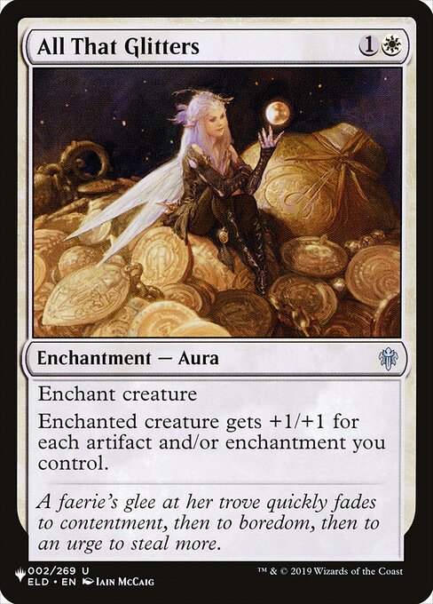 Enchant creature
Enchanted creature gets +1/+1 for each artifact and/or enchantment you control.