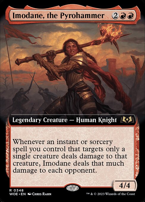 Whenever an instant or sorcery spell you control that targets only a single creature deals damage to that creature, Imodane deals that much damage to each opponent.