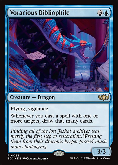 Flying, vigilance
Whenever you cast a spell with one or more targets, draw that many cards.