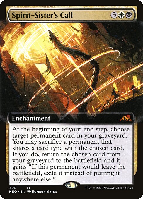 At the beginning of your end step, choose target permanent card in your graveyard. You may sacrifice a permanent that shares a card type with the chosen card. If you do, return the chosen card from your graveyard to the battlefield and it gains "If this permanent would leave the battlefield, exile it instead of putting it anywhere else."