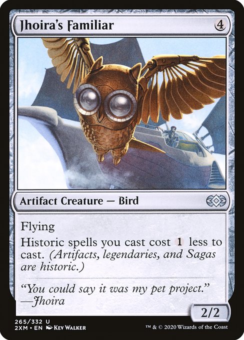 Flying
Historic spells you cast cost {1} less to cast. (Artifacts, legendaries, and Sagas are historic.)