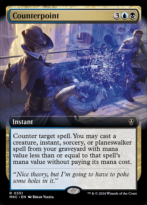 Counter target spell. You may cast a creature, instant, sorcery, or planeswalker spell from your graveyard with mana value less than or equal to that spell's mana value without paying its mana cost.