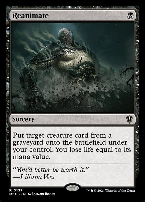 Put target creature card from a graveyard onto the battlefield under your control. You lose life equal to its mana value.