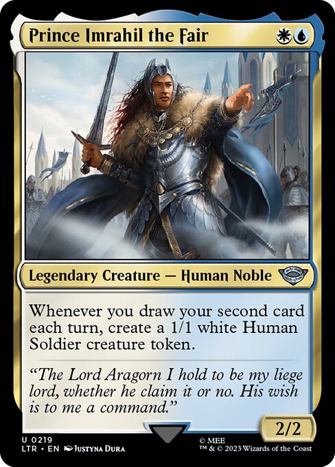 Whenever you draw your second card each turn, create a 1/1 white Human Soldier creature token.