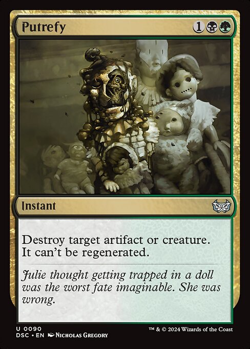 Destroy target artifact or creature. It can't be regenerated.