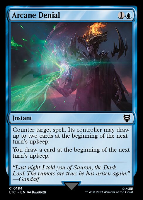 Counter target spell. Its controller may draw up to two cards at the beginning of the next turn's upkeep.
You draw a card at the beginning of the next turn's upkeep.