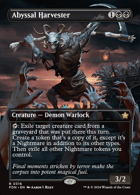 {T}: Exile target creature card from a graveyard that was put there this turn. Create a token that's a copy of it, except it's a Nightmare in addition to its other types. Then exile all other Nightmare tokens you control.