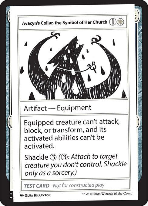 Equipped creature can't attack, block, or transform, and its activated abilities can't be activated.
Shackle {3} ({3}: Attach to target creature you don't control. Shackle only as a sorcery.)
