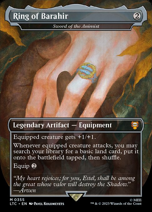 Equipped creature gets +1/+1.
Whenever equipped creature attacks, you may search your library for a basic land card, put it onto the battlefield tapped, then shuffle.
Equip {2}