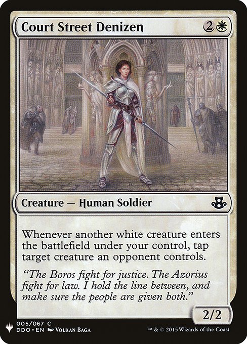Whenever another white creature you control enters, tap target creature an opponent controls.