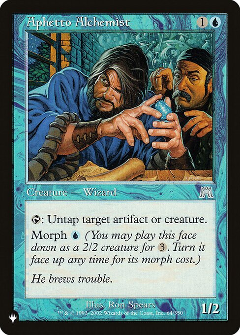 {T}: Untap target artifact or creature.
Morph {U} (You may cast this card face down as a 2/2 creature for {3}. Turn it face up any time for its morph cost.)