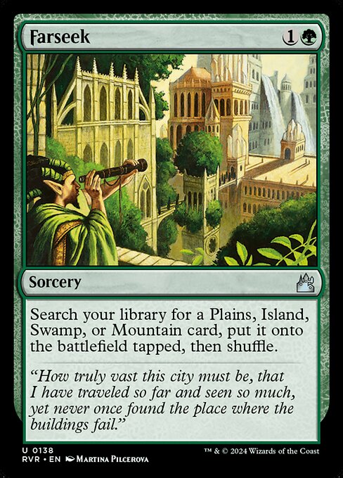Search your library for a Plains, Island, Swamp, or Mountain card, put it onto the battlefield tapped, then shuffle.