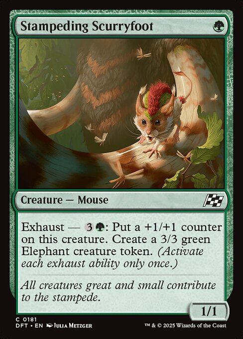 Exhaust — {3}{G}: Put a +1/+1 counter on this creature. Create a 3/3 green Elephant creature token. (Activate each exhaust ability only once.)