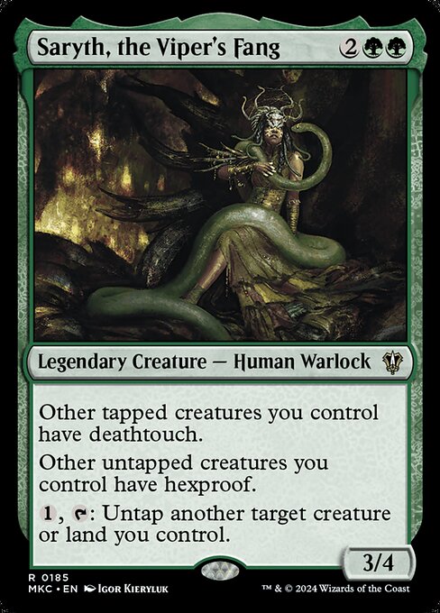 Other tapped creatures you control have deathtouch.
Other untapped creatures you control have hexproof.
{1}, {T}: Untap another target creature or land you control.