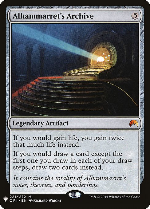 If you would gain life, you gain twice that much life instead.
If you would draw a card except the first one you draw in each of your draw steps, draw two cards instead.