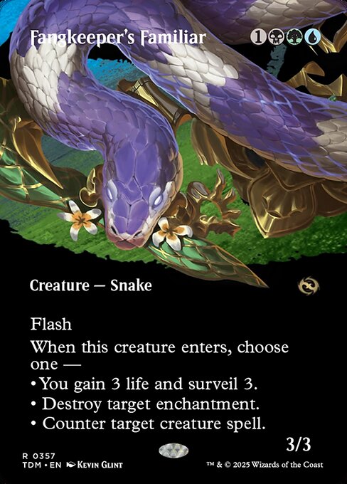 Flash
When this creature enters, choose one —
• You gain 3 life and surveil 3. (Look at the top three cards of your library, then put any number of them into your graveyard and the rest on top of your library in any order.)
• Destroy target enchantment.
• Counter target creature spell.