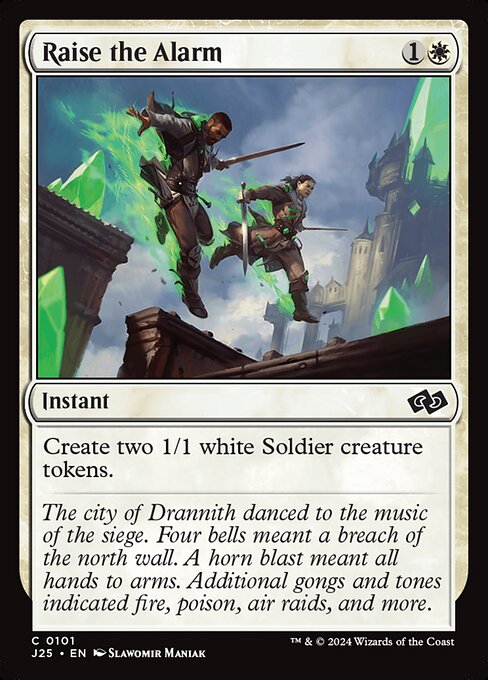 Create two 1/1 white Soldier creature tokens.