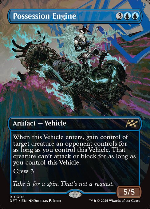 When this Vehicle enters, gain control of target creature an opponent controls for as long as you control this Vehicle. That creature can't attack or block for as long as you control this Vehicle.
Crew 3