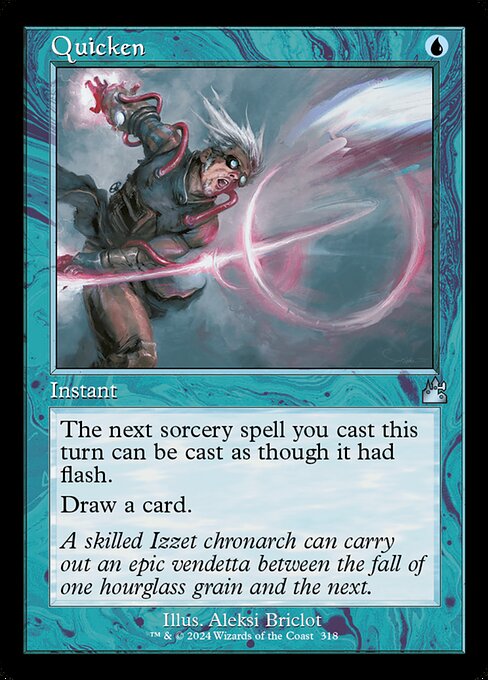 The next sorcery spell you cast this turn can be cast as though it had flash. (It can be cast any time you could cast an instant.)
Draw a card.