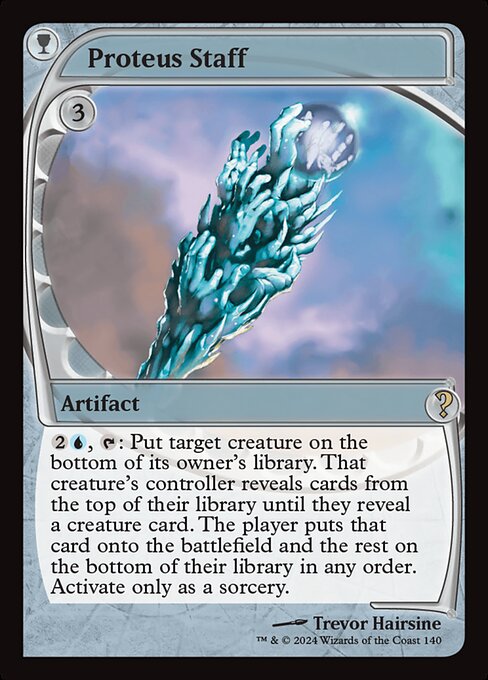{2}{U}, {T}: Put target creature on the bottom of its owner's library. That creature's controller reveals cards from the top of their library until they reveal a creature card. The player puts that card onto the battlefield and the rest on the bottom of their library in any order. Activate only as a sorcery.