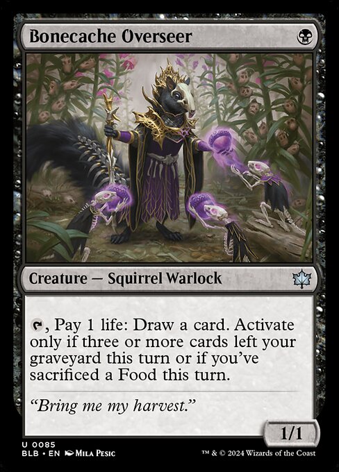{T}, Pay 1 life: Draw a card. Activate only if three or more cards left your graveyard this turn or if you've sacrificed a Food this turn.