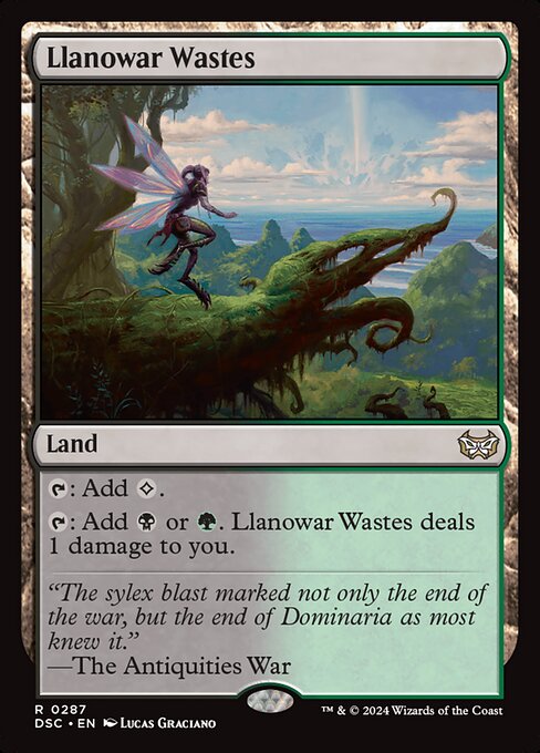 {T}: Add {C}.
{T}: Add {B} or {G}. Llanowar Wastes deals 1 damage to you.