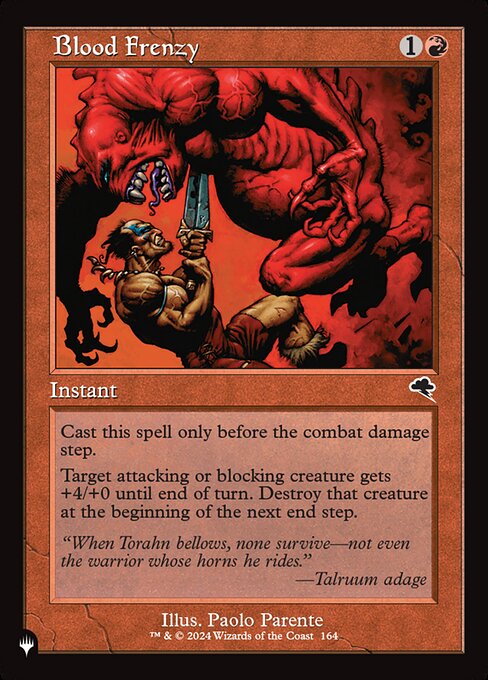 Cast this spell only before the combat damage step.
Target attacking or blocking creature gets +4/+0 until end of turn. Destroy that creature at the beginning of the next end step.