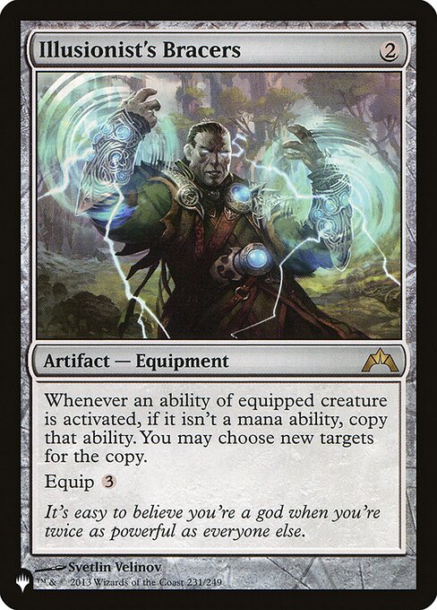 Whenever an ability of equipped creature is activated, if it isn't a mana ability, copy that ability. You may choose new targets for the copy.
Equip {3}