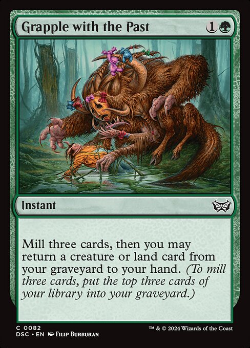 Mill three cards, then you may return a creature or land card from your graveyard to your hand. (To mill three cards, put the top three cards of your library into your graveyard.)