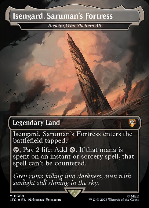 Boseiju, Who Shelters All enters tapped.
{T}, Pay 2 life: Add {C}. If that mana is spent on an instant or sorcery spell, that spell can't be countered.