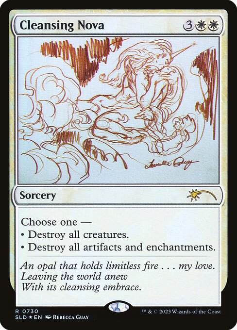 Choose one —
• Destroy all creatures.
• Destroy all artifacts and enchantments.
