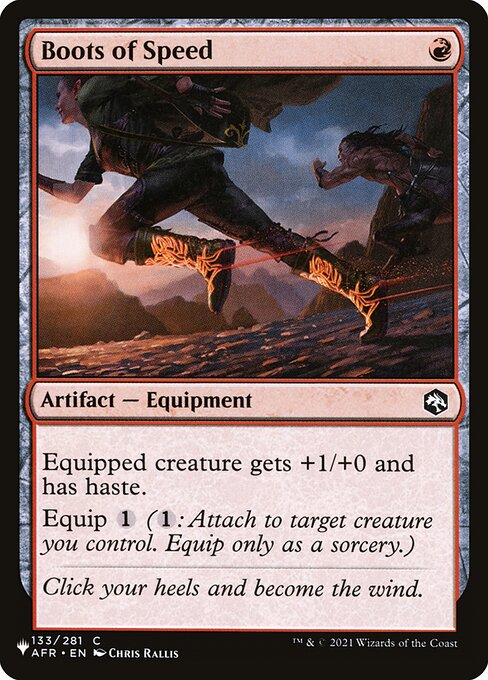 Equipped creature gets +1/+0 and has haste.
Equip {1} ({1}: Attach to target creature you control. Equip only as a sorcery.)