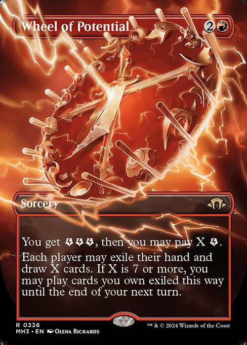 You get {E}{E}{E} (three energy counters), then you may pay X {E}.
Each player may exile their hand and draw X cards. If X is 7 or more, you may play cards you own exiled this way until the end of your next turn.