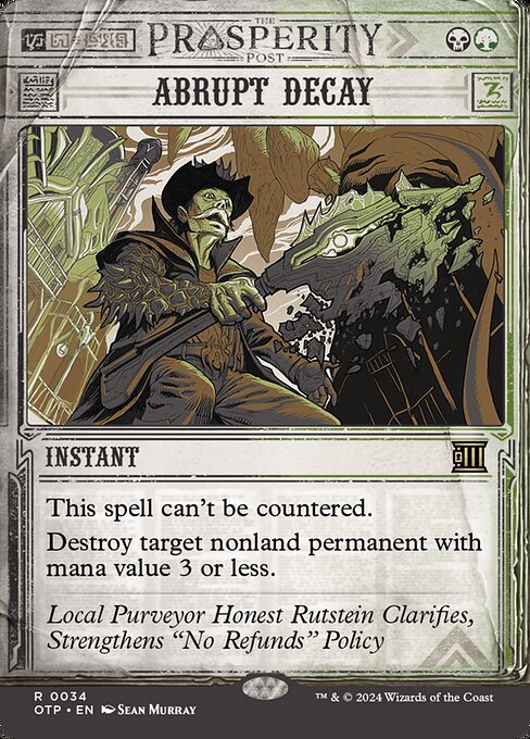 This spell can't be countered.
Destroy target nonland permanent with mana value 3 or less.